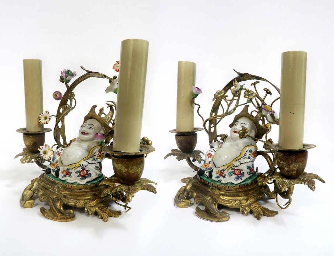 A Pair of"Meissen" Chinoiserie Candelabras. 19th C.