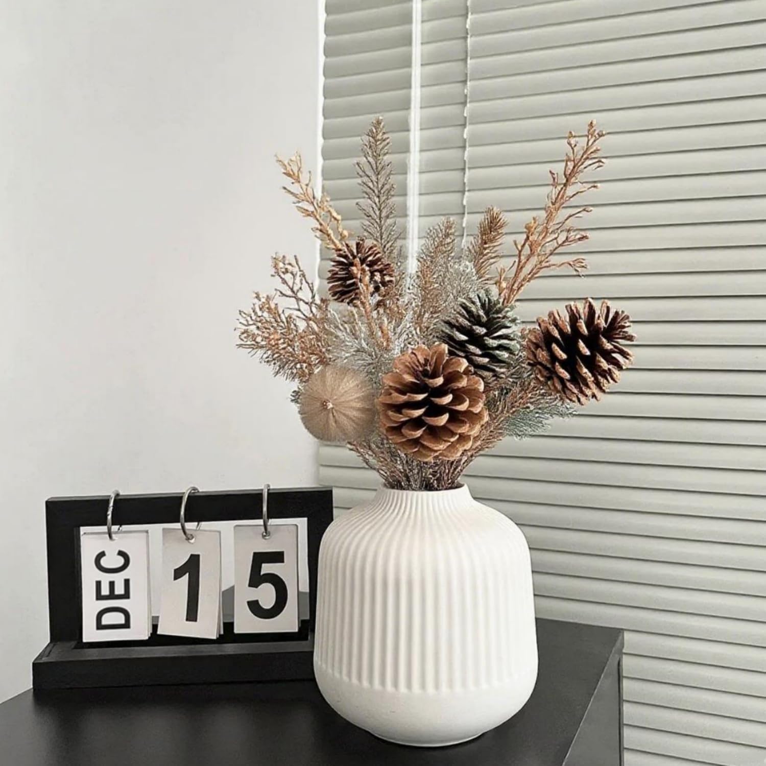 White Ceramic Vase for Flowers, 6 Inch Flower Vases Home Decor, Boho Vases for Pampas Grass,Vase for Centerpieces Living Room Table Entryway Shelf