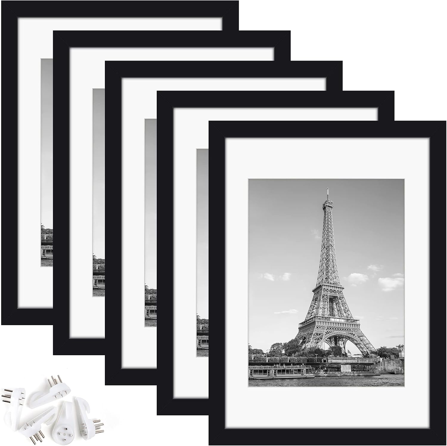 upsimples A3 Picture Frame Set of 5, Display Pictures 8.3x11.7 with Mat or 11.7x16.5 Without Mat, Wall Gallery Poster Frames, Black