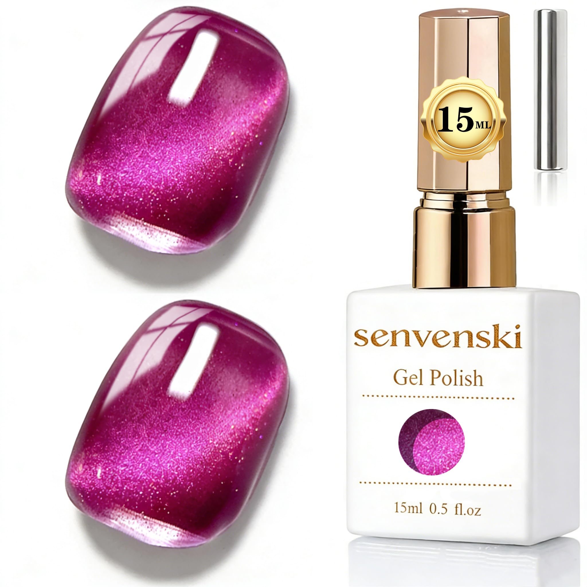Senvenski Jelly Glass Cat Eye Gel Nail Polish with Magnet 15ML Magnetic 3D Galaxy Holographic Glitter Translucent Sheer Color Gel Polish Salon Home DIY (Rose)