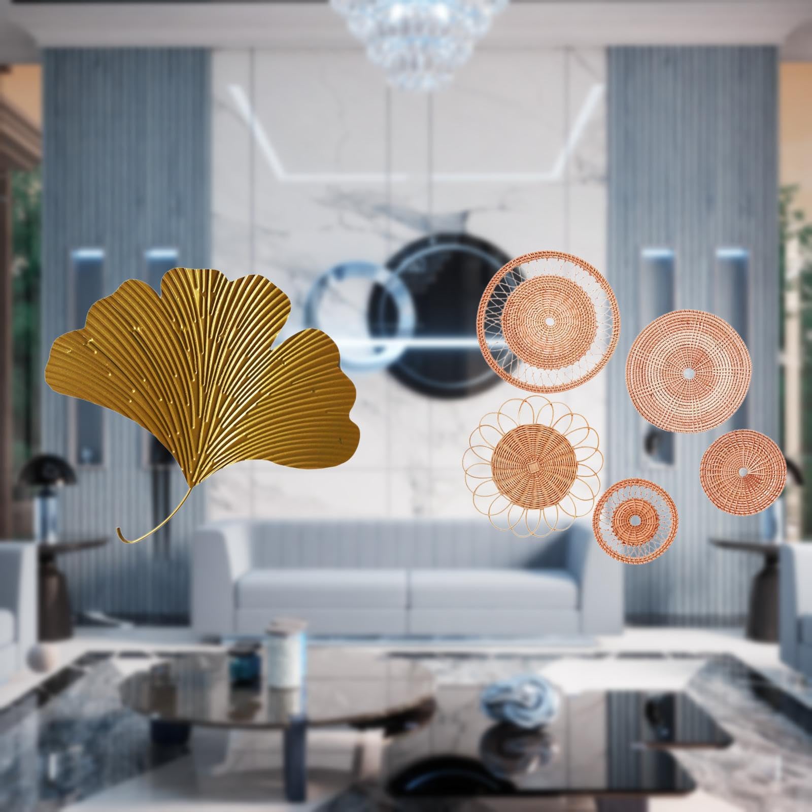 Enakshi® Wrought Iron Ginkgo Leaves Wall Decor Wall Mounted Abstract Wall Sculpture Wall Hanging Decorative Unique Rattan Woven Wall Art for Living Room|Home & Garden | Home Decor | Figurines-image-24