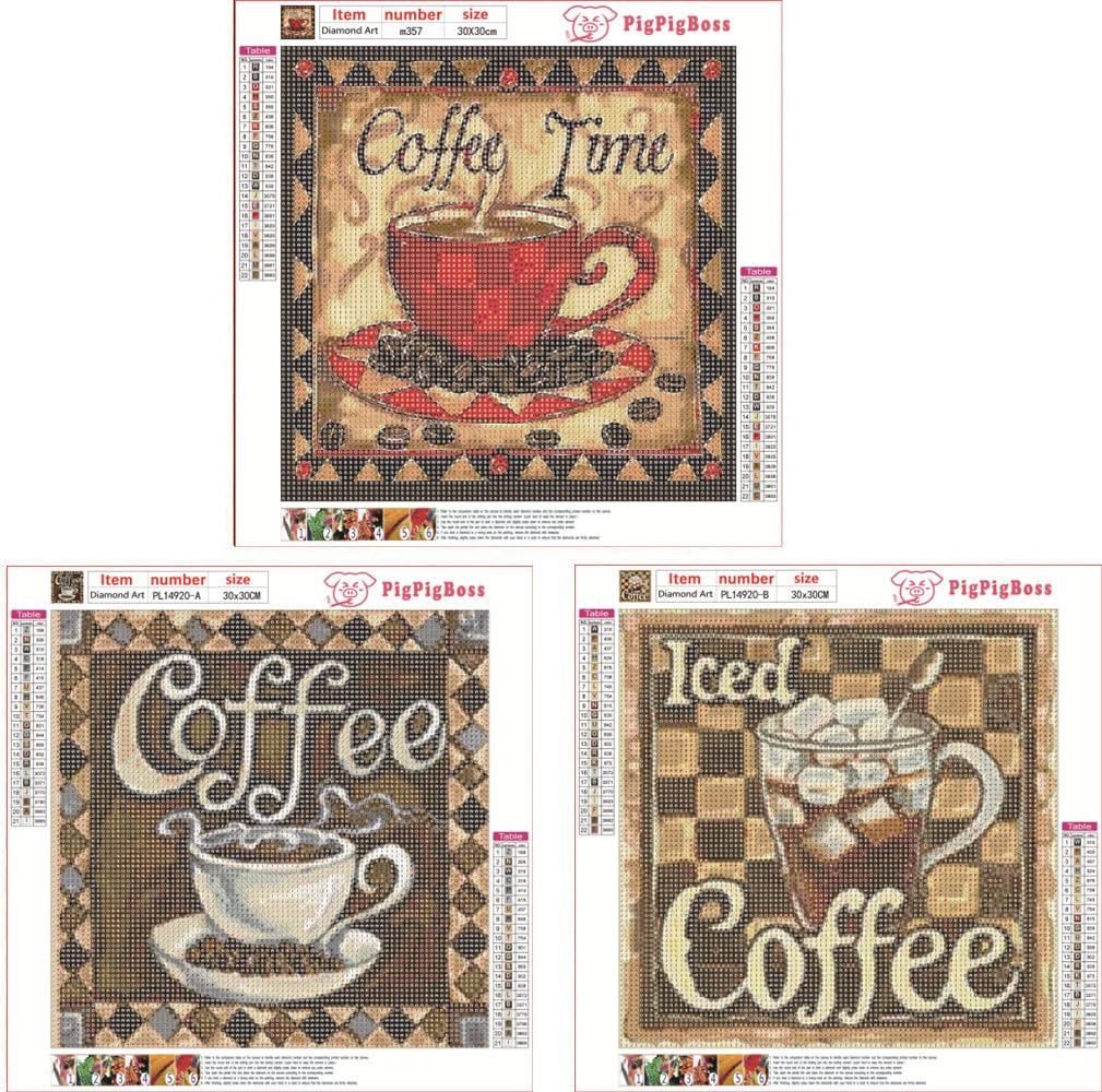 Diamantgemälde Kaffee-Ornament, 25,4 X 23,6 Cm – DIY-Set Mit Ständer, Kaffeetassen-Design