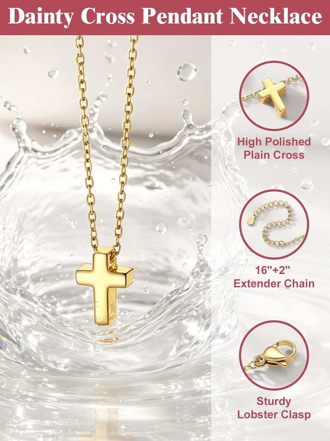 FOCALOOK Dainty Silver/14K Gold Plated Cross Pendant Necklace for Women