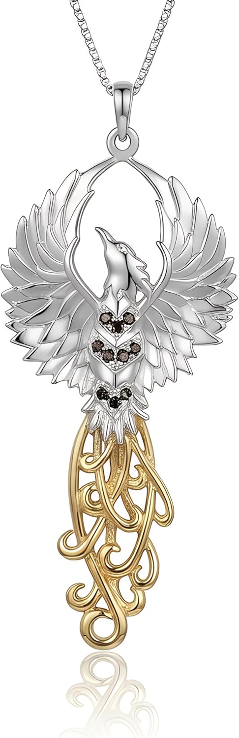 Jewelry Trends Phoenix Rising Flame Spirit Bird Sterling Silver Pendant Necklace Gold Accent