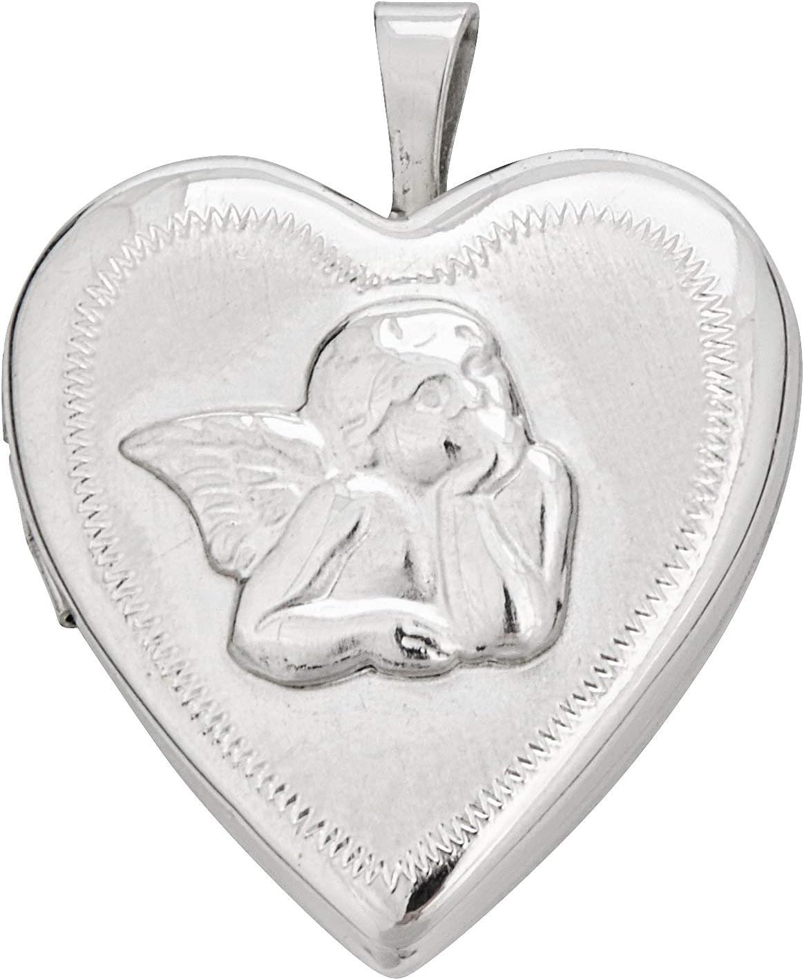 DECADENCE Sterling Silver Rhodium Satin Cherub 20mm Heart Locket Pendant