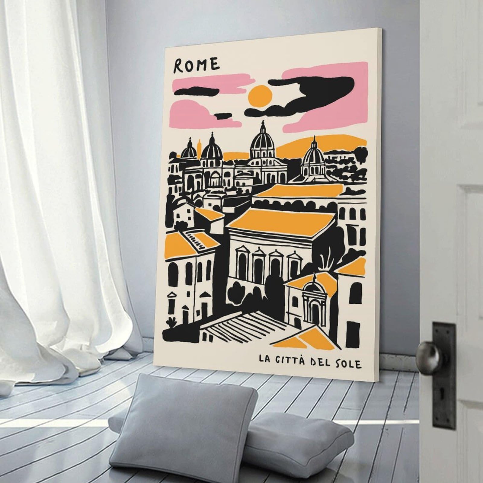 Junmoney Wall Picture Print Rome Cityscape with Domes And Sun, 16x24inch(40x60cm), for Entrance Walls, Hall Decor Or Foyers, A Neat Decor Update for Hallways