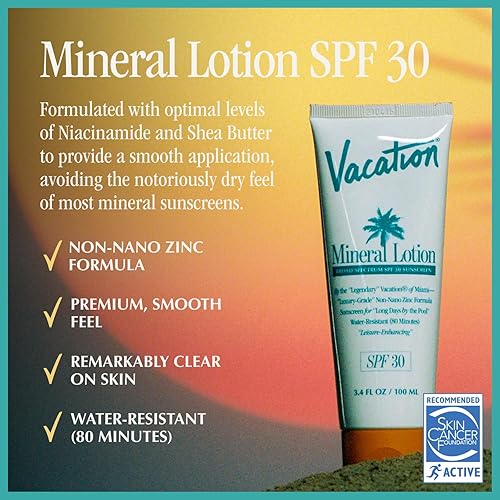 Miniatura 2 de Vacation Loción mineral protector solar SPF 30 y paquete de ambientador, fórmula de óxido de zinc no nano, sin yeso blanco, resistente al agua,