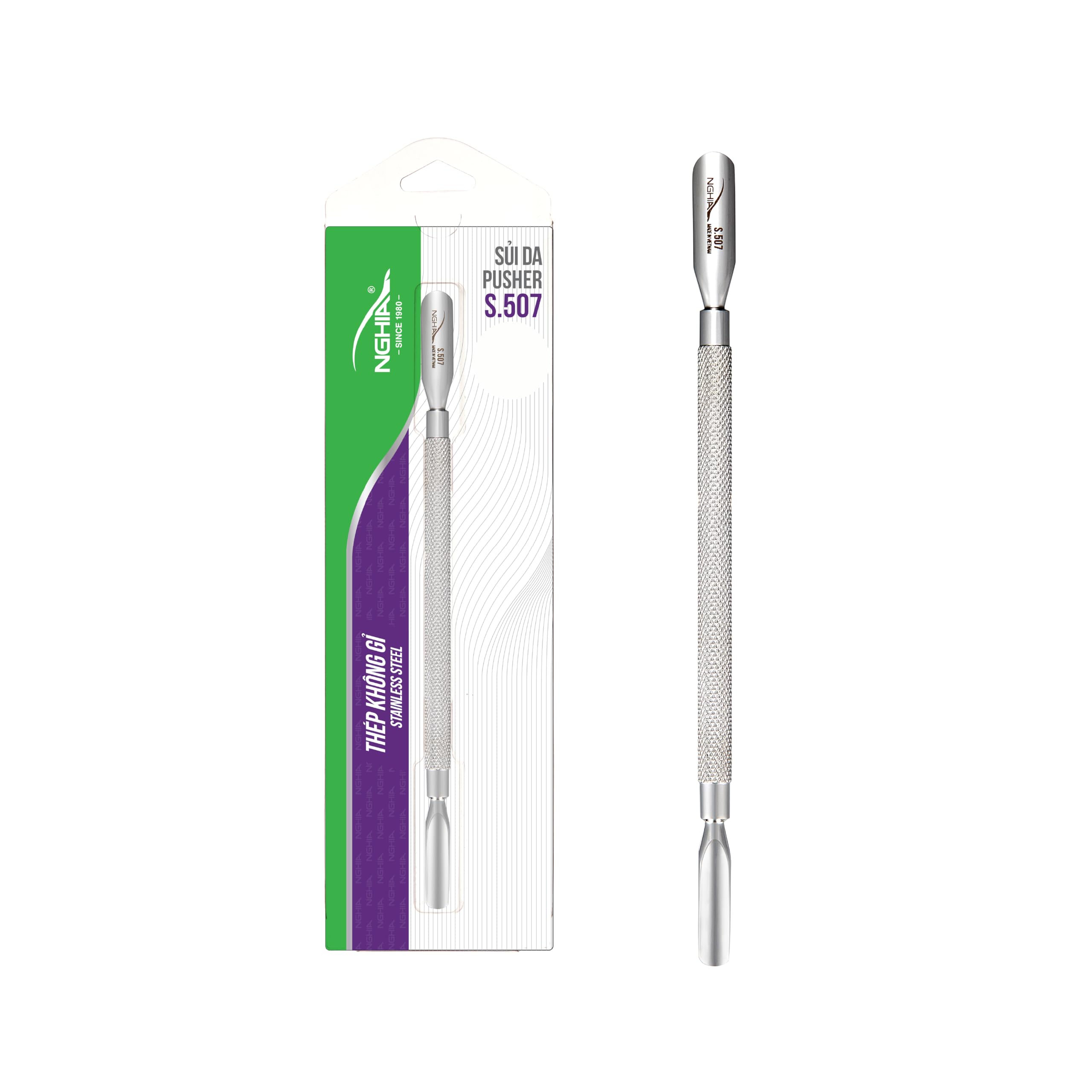 Nghia Pusher - S-507 (Stainless Steel) | Double–Ended Cuticle Pusher | Precision Nail Care Tool| Premium Quality for Nail Care | Ergonomic Design |