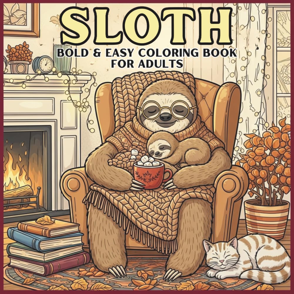 Bold & Easy Sloth Coloring Book for Adults Relaxing Simple Sloth Scenes for Stress Relief and Calm Coloring: Clean, Cozy, and Enjoyable Sloth Illustrations Designed for Easy Relaxation