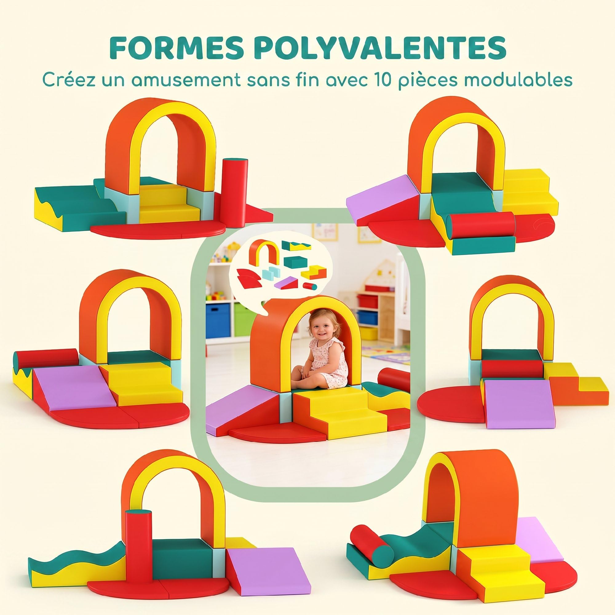 AIYAPLAY Parcours Motricité Bébé 10PCS, Mousse EPE, Housse PU, Multicolore | Module Motricité Bébé, Blocs Mousse de Construction, Jouets Éducatifs, Enfants d'Âge Préscolaire