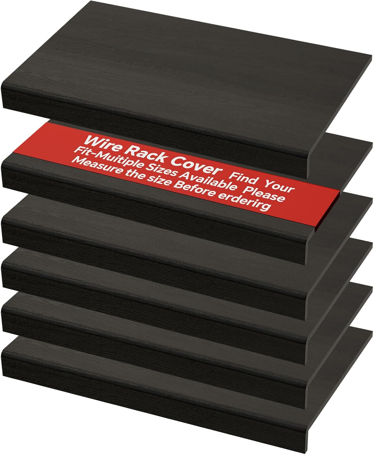 6-Pack PVC Composite Board Wire Rack Covers for Pantry - Imitation Wood-Look 24x12 Inch, Closet, Bathroom, Waterproof Scratch Resistant Easy Install, Wood Shelf Covers for Wire Shelving,Black