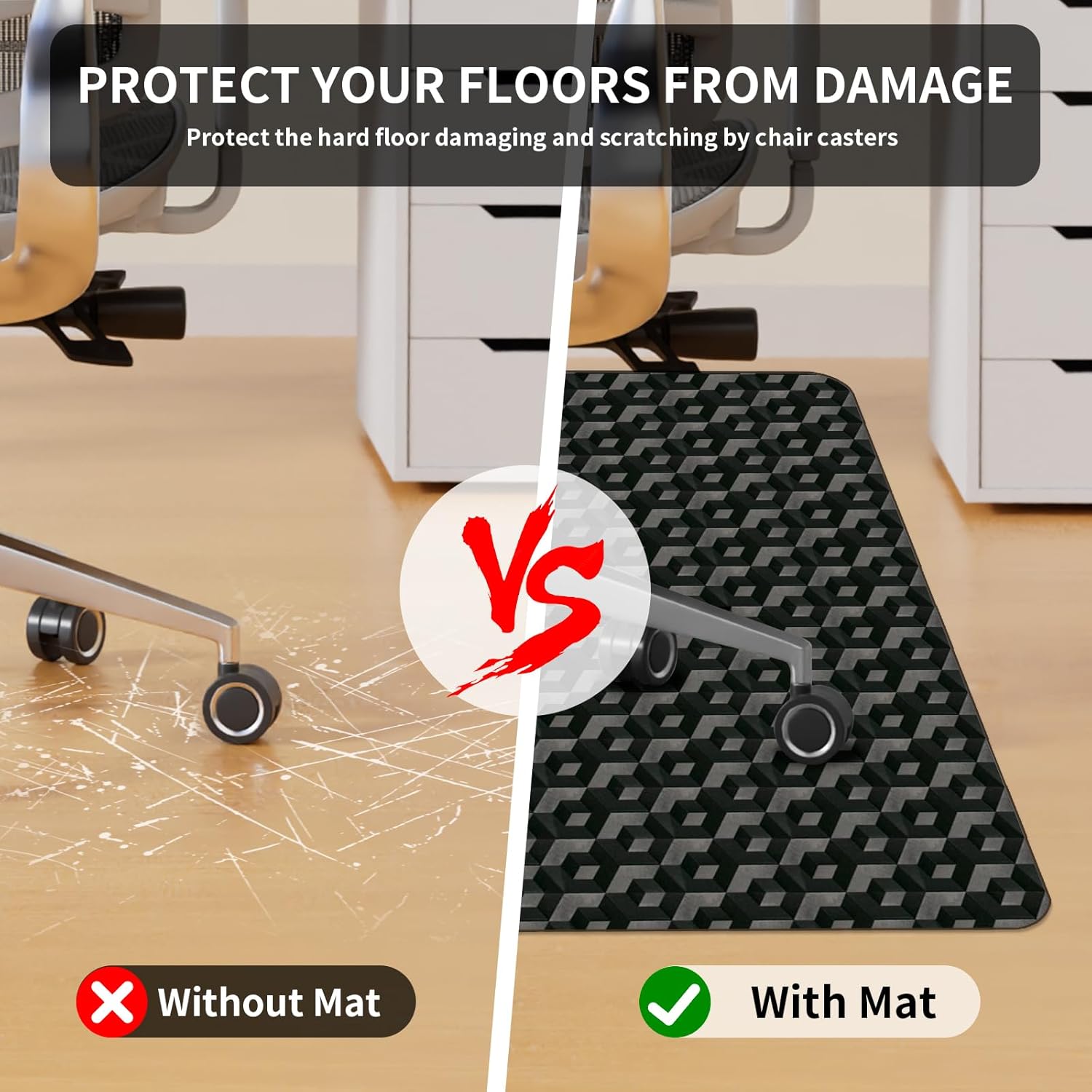 Office Chair Mat for Hardwood Floor, 63" x 51" Extra Large Black PVC Mat with 3D Pattern, Under Computer Desk Chair Mat, Heavy Duty Floor Protector for Rolling Chair, Easy Glide, Easy Clean