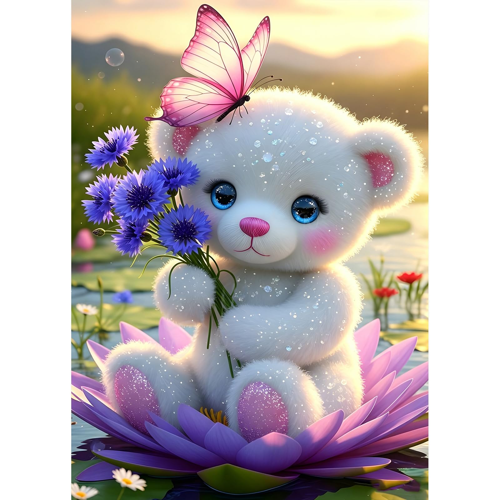 DPHERO White Bear Diamond Painting Kits for Beginners Adults,5D DIY Cartoon Bear Diamond Art Kits,Round Full Drill Butterflies Art Crafts,DIY Painting by Numbers for Home Wall Decor 12x16 inch — image 1