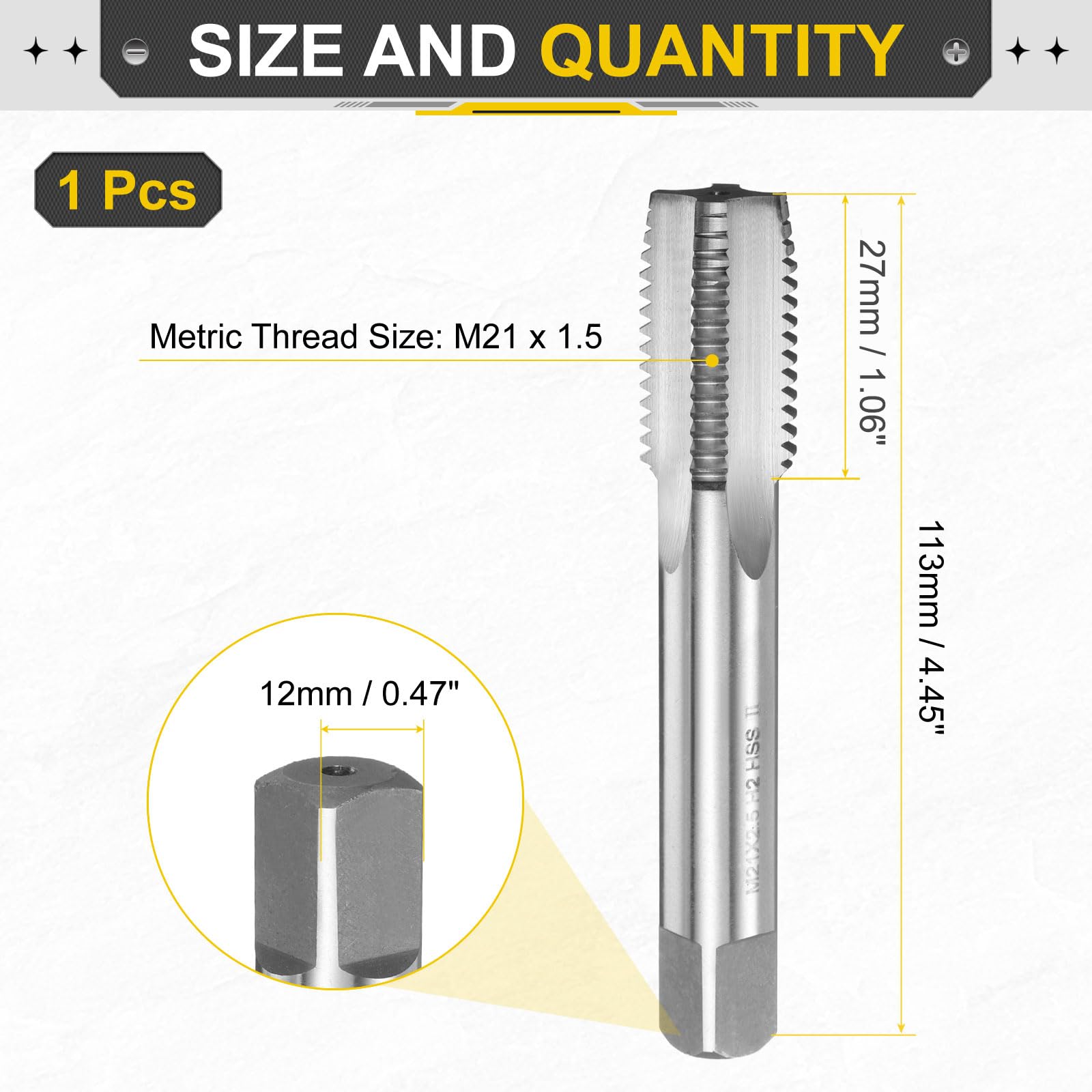sourcing map Tapón de mano M21 x 1,5 H2 rosca métrica estilo grifos de flauta recta tornillo roscado herramienta de rosca de acero de alta velocidad HSS6542