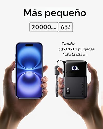 Miniatura 2 de INIU Banco de energía, 20000 mAh, 65 W, ultra compacto, USB C, cargador portátil, PD QC, carga rápida, 3 salidas, batería externa para portátil,