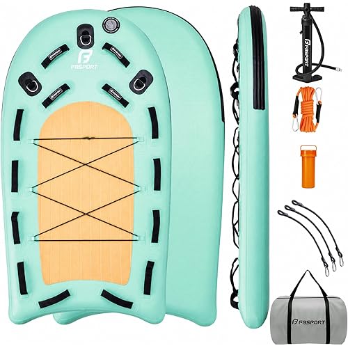 FBSPORT Inflatable Water Rescue Sled, Drop-Stitch PVC Rescue Board Floating Dock Platform Mat with Rapid Inflation, Portable 73"x39" Emergency Sled for Lakes, Oceans, Rivers, Surfing, Divers