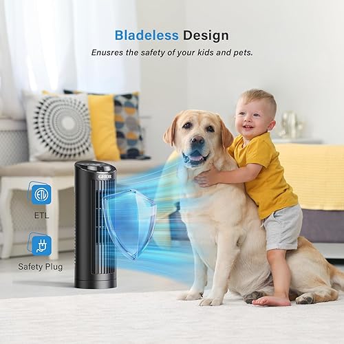 Miniatura 8 de Ventilador de torre sin aspas con 3 velocidades, 4 modos AI, normal, natural, sueño, ventilador de mesa con oscilación de 80, pantalla táctil +