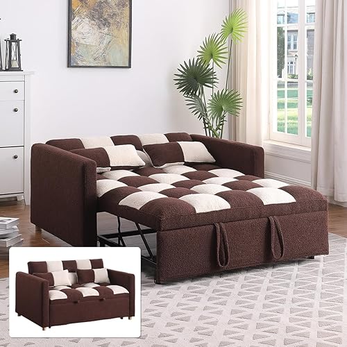 Sofá cama individual de tela de peluche, silla convertible 3 en 1, sofá cama extraíble con respaldo reclinable, 2 almohadas, muebles de RV para