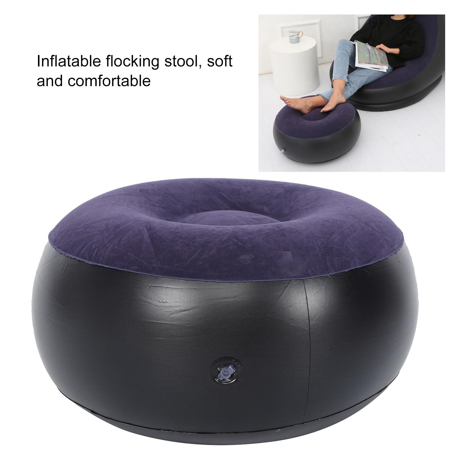 Gavigain Inflatable Camping Stool,Portable Outdoor Camping Chair Round Inflatable Flocking Stool Footrest Cushion for Home Office Travel
