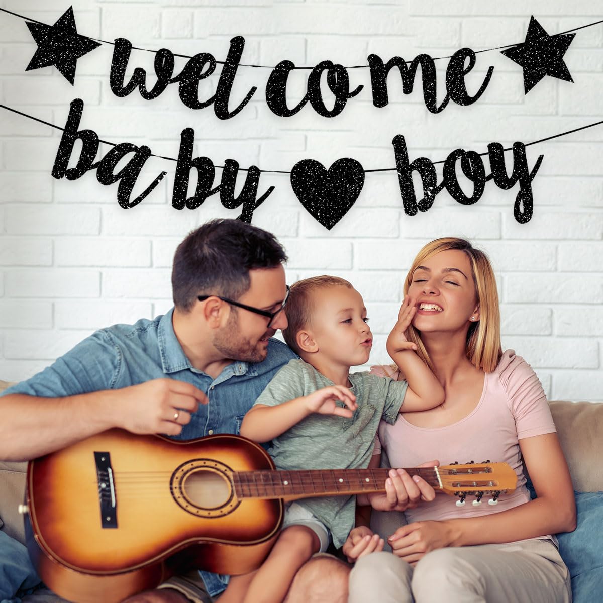 Decoraciones de baby shower para niños, pancarta de bienvenida con purpurina, banderines colgantes para fiesta de cumpleaños recién nacido, color negro