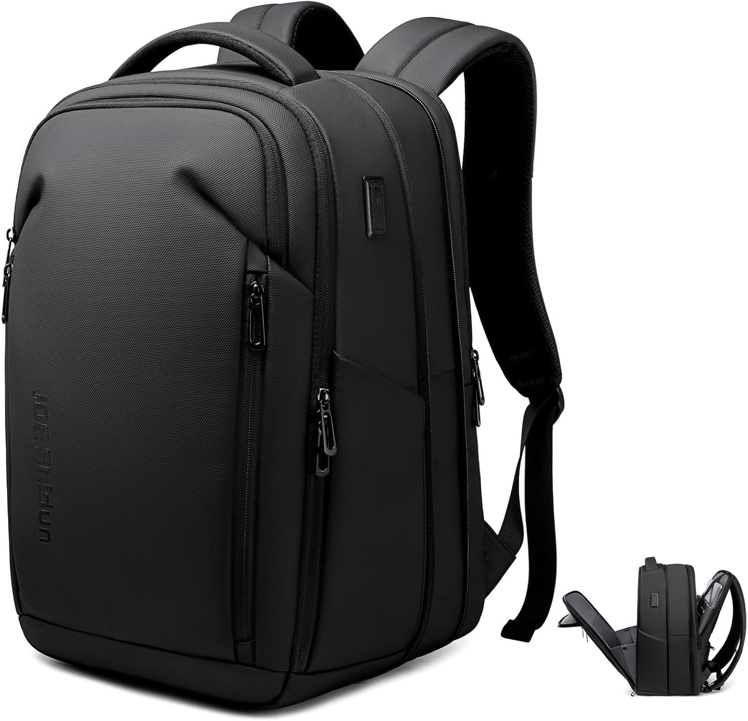 Expandable Laptop Backpack for Men, 15.6 Inch Large Travel Backpack TSA Approved, Flight Approved Business Weekender Bag, Water Resistant Work Backpack with USB Port, Black