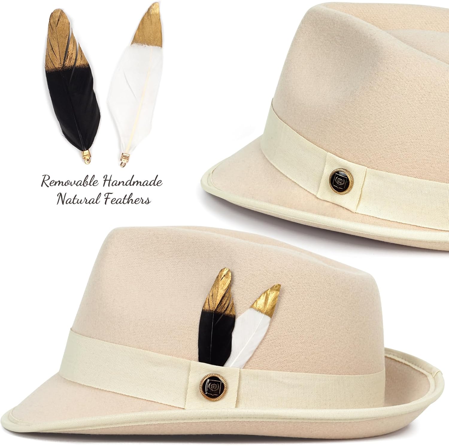 FADACHY Fedora Hats for Men & Women Short Brim Felt hat Trilby Fedora with Feather Panama Dress Hat - Image 2