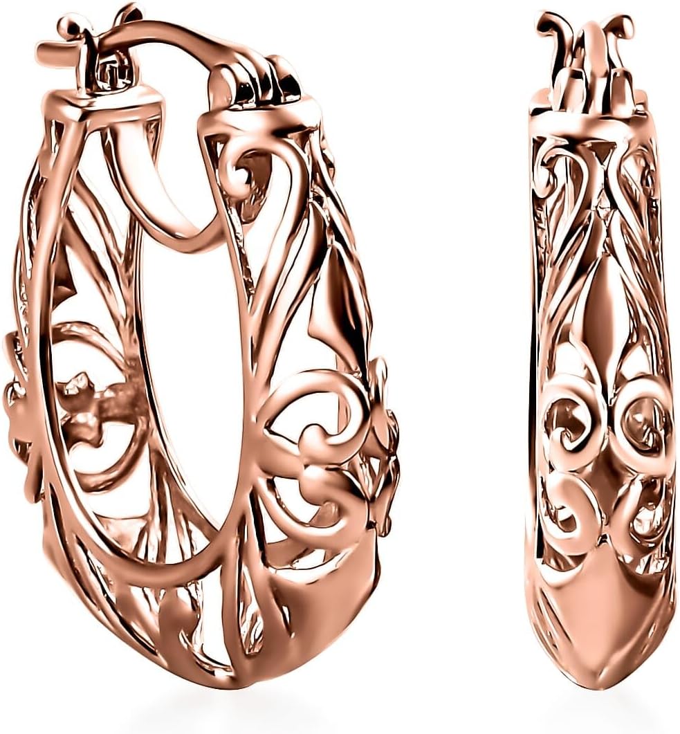 925 Sterling Silver Hoop Earrings for Women with Rose Gold Plated - Openwork Filigree Earrings for Women - Fashion Jewelry Christmas Gifts for Her