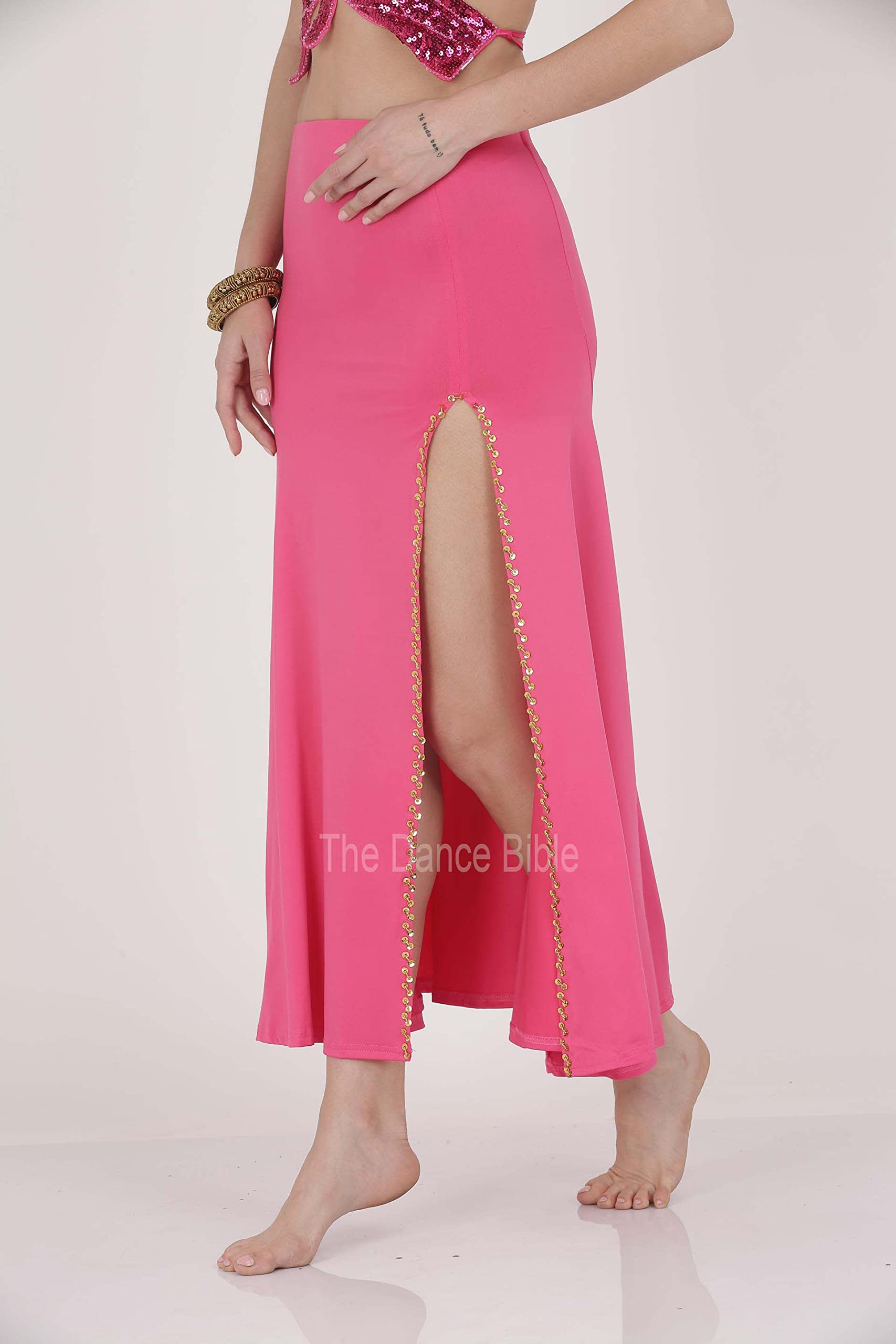 The Dance Bible Polyester Girls Handcrafted Stylish Slit Belly Dance Costume Skirt (Pink) 1