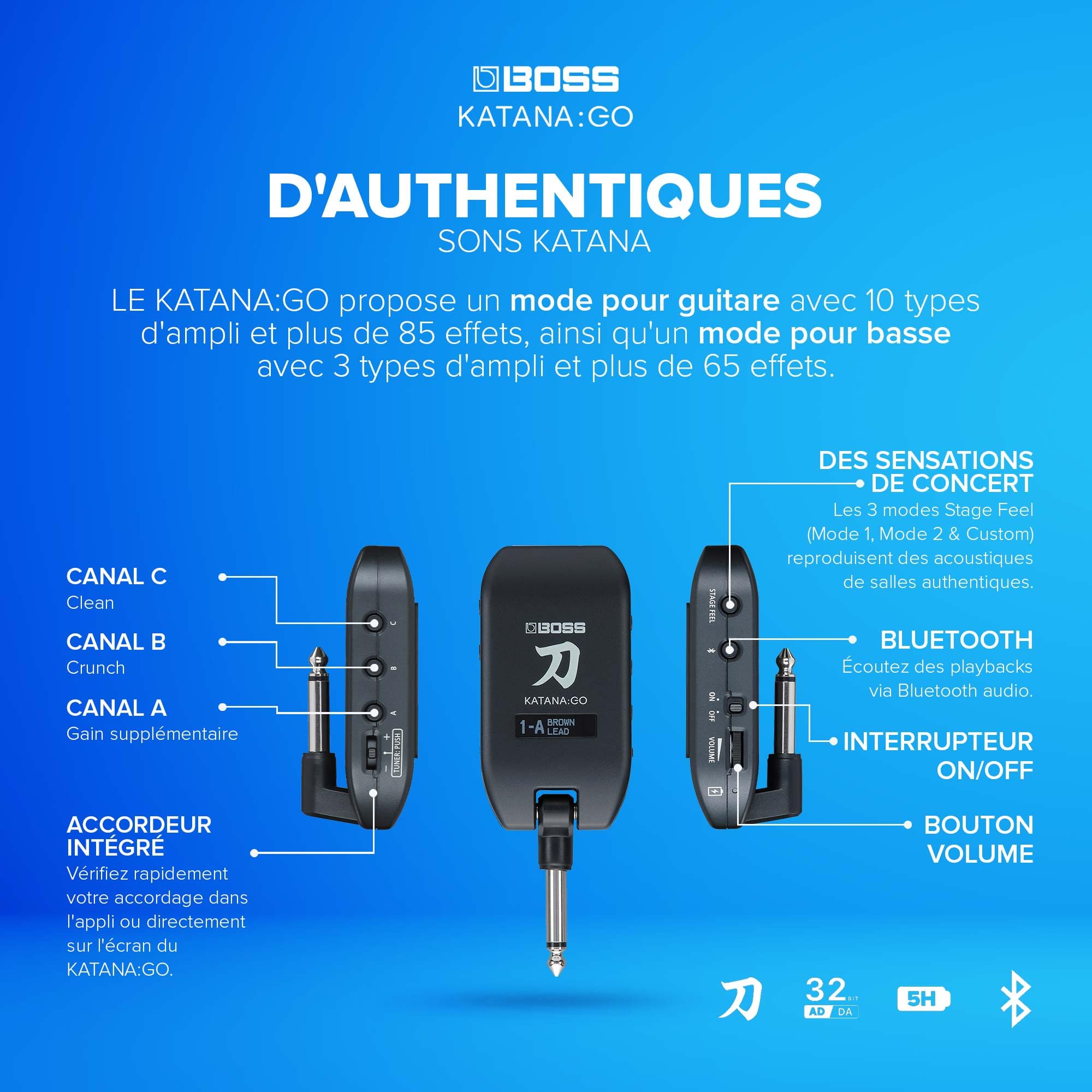 BOSS Katana:GO | Ampli-Casque Personnel pour Guitare & Basse | des Sons prêts à Jouer issus des amplis de scène Katana | Technologie de spatialisation évoluée