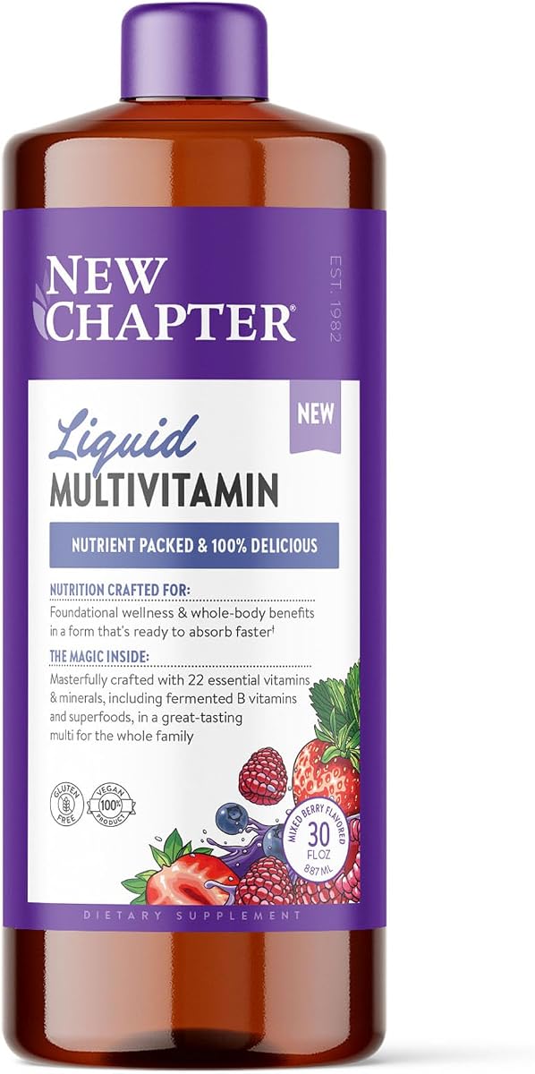 New Chapter Liquid Multivitamin, Mixed Berry, 30 oz | 22 Essential Vitamins and Minerals for Whole-Body Support for Adults, Teens and Kids 2+, Ready to Absorb Faster