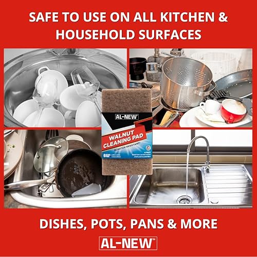 Miniatura 4 de AL-NEW Almohadillas de limpieza de nogal  Versátiles, resistentes a los arañazos para limpieza de cocina, platos, ollas, sartenes y más (paquete de