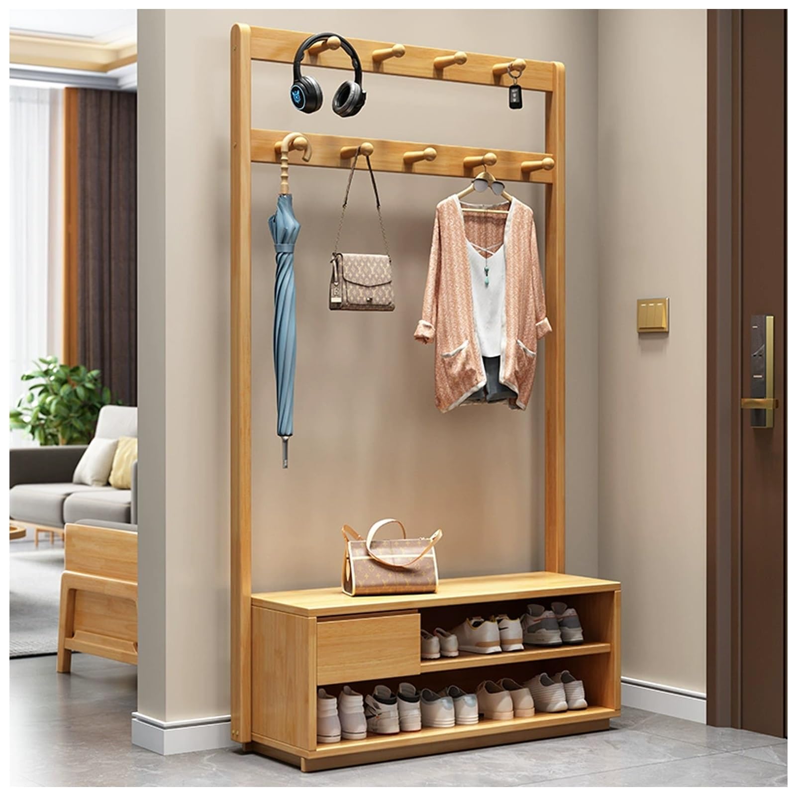 FGXHHS Coat Rack, Hall Tree with Shoe Bench, Free Standing Shoes Storage Bench，Entryway Rack Stand, Industrial Entryway Furniture,(B,L100*W33CM/L39.3*W12.9IN)