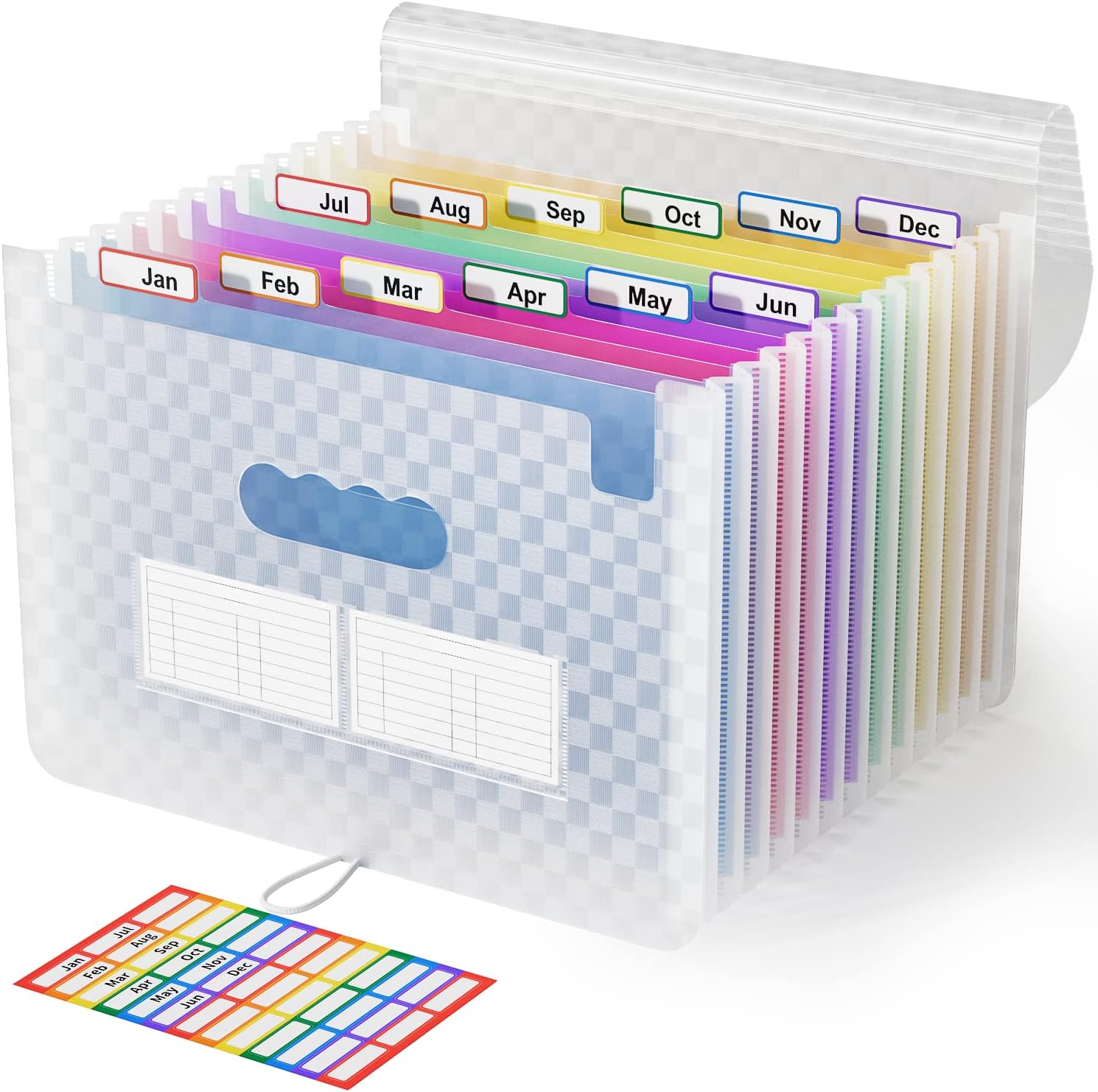 ABC life A4 Expanding File Organiser with Grid Pattern,13 Pockets Expandable Filling Boxes Documents Organiser,Accordion A4 Desk Folders,Portable Rainbow Files Wallets Plastic Bill Storage Bag(Blue)