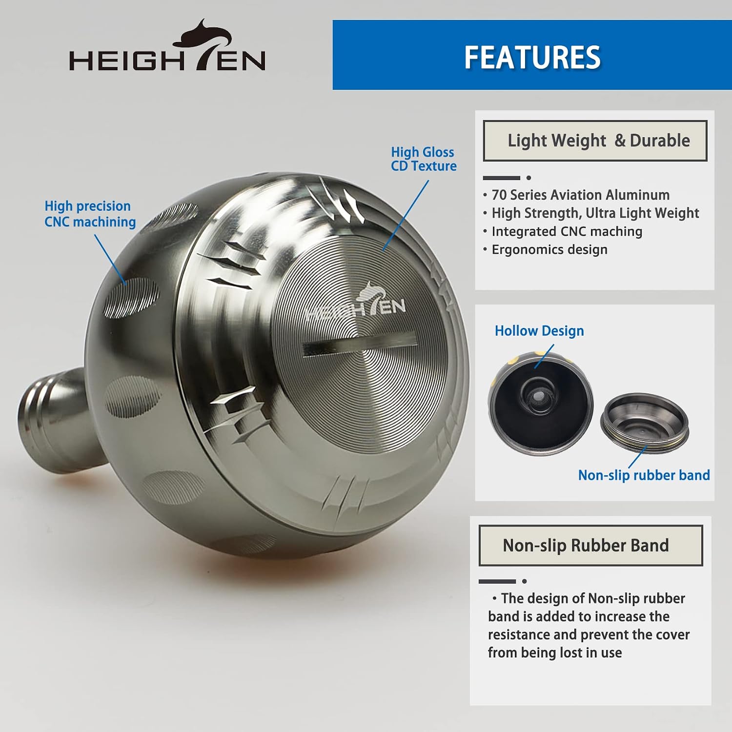 HEIGHTEN 45mm Fishing Reel Handle Knob for Shimano Daiwa Baitcasting Spinning Reel Stradic FK 5000 Saragosa SW Ocea Jigger Torium Speedmaster