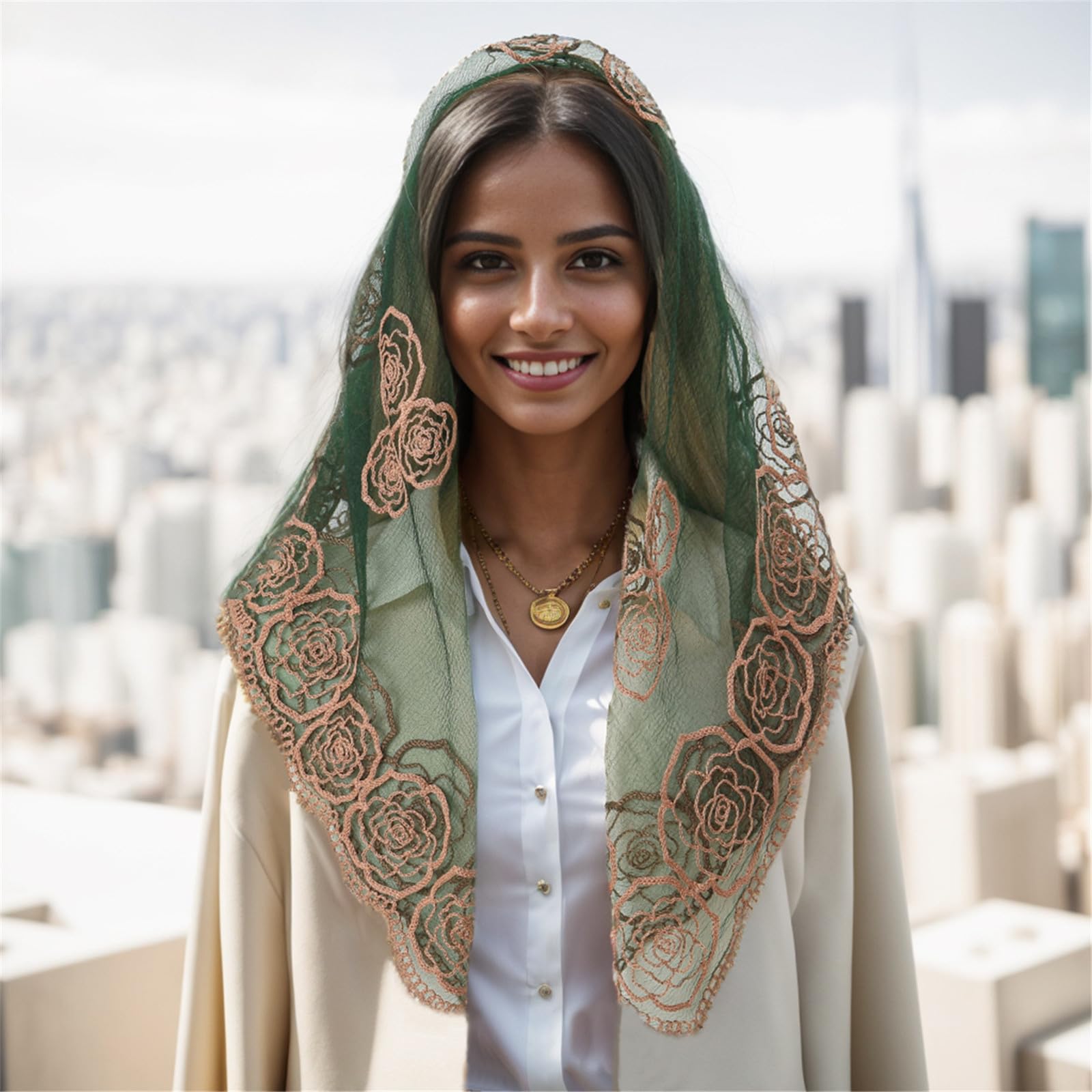 Mantilla Velo Pañuelo para la Cabeza de Misa Latina Velo de Encaje con Flores Chal español Pañuelo para la Cabeza para Capilla católica Velo de Novia para Boda (D)
