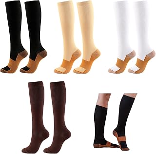 4 Pairs Copper Compression Socks, Compression Socks for Men and Women (15-20 mmHg), for Running Yoga Gym Nurses Travel Flight