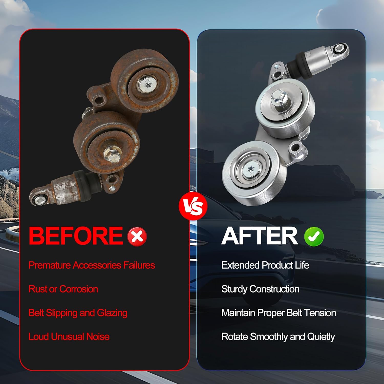 39092 Drive Belt Tensioner Assembly with Pulley 3.5L V6 Compatible for Honda Accord 2008-2010,Odyssey 2005-2010, Pilot 2006-2011，Accord Crosstour 2010，Replaces# 31170R70A01, 31170RKB005, 49439, 89390