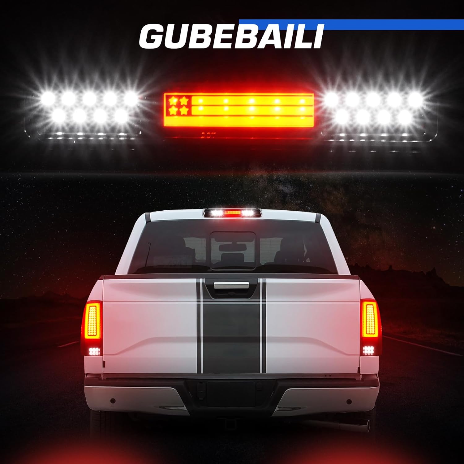 LED Tail Lights + 3rd Brake Light Compatible with Ford F150 2004-2008 Fleetside/Styleside Bed Model (Fit Factory Halogen Type) Rear Brake Lamp Taillights Assembly, Black Housing Smoke Lens