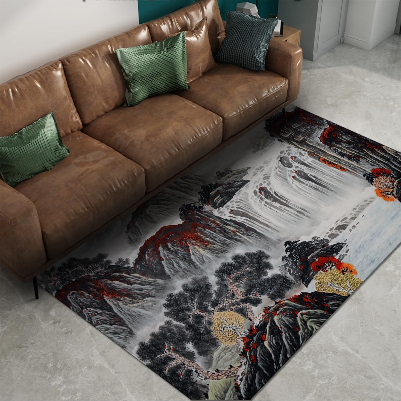Tapis paysagers en cascade motifs peinture chinoise de prestige