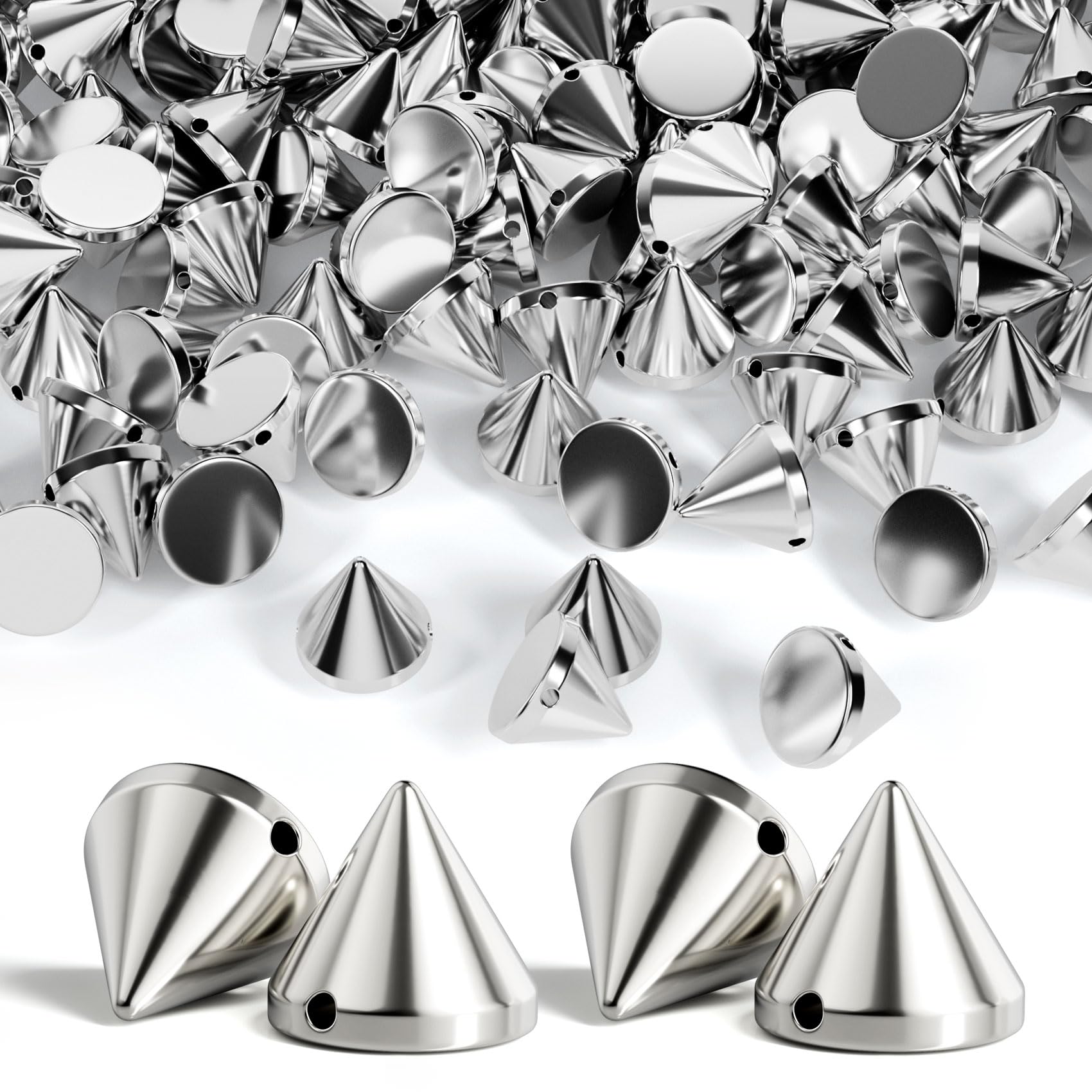 OIIKI 100 PCS 8mm Silver ABS Bullet Spike Cone Studs, Rivets Cone Spike Studs Beads, Flat Back Punk Spikes DIY Crafts Studs Glue on Decoration for Clothing Leather Clothes Belt Bag Shoes Jewelry Trims-image-17