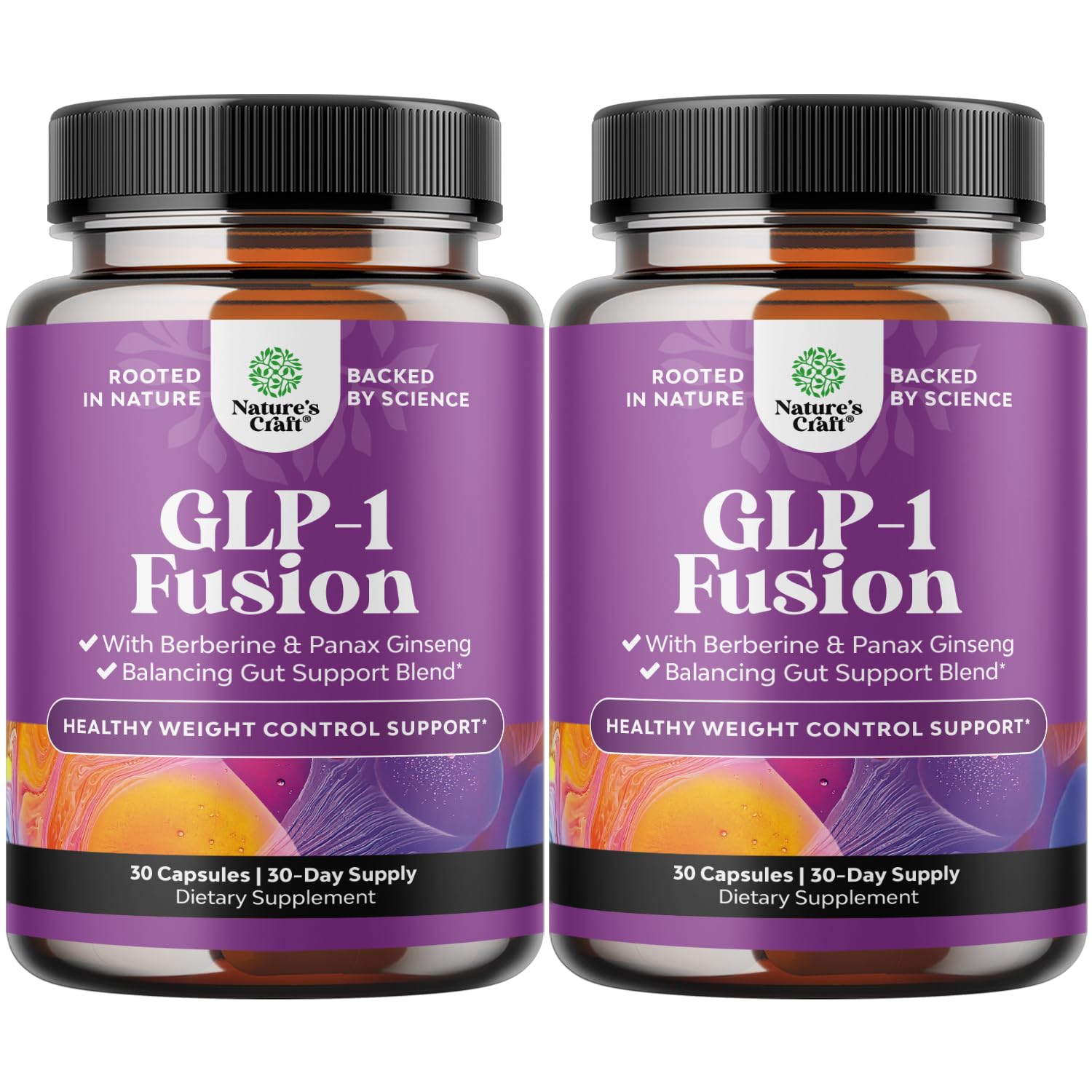 GLP-1 Berberine Supplement - One a Day Healthy Gut Berberine Complex with Panax Ginseng Turmeric Curcumin & Cayenne Pepper for Metabolic Balance - Gluten Free Vegan and Non-GMO