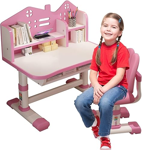 Juego de sillas de mesa para niños, silla de escritorio para niños, escritorio de estudio, estación de trabajo para computadora con cajón de