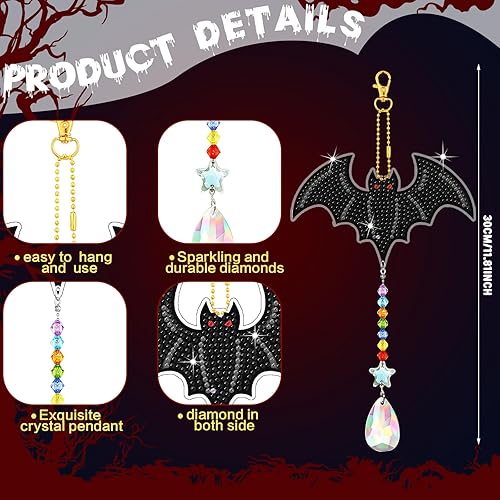 Miniatura 5 de Tradder 6 piezas de manualidades de Halloween para adultos, pintura de diamantes de imitación, campanillas de viento fantasma, campanas de arte de