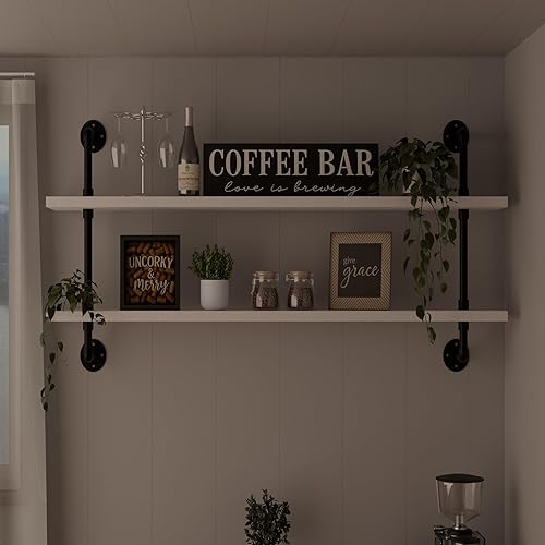 Miniatura 3 de Estantería flotante para baño, estantes industriales para tubería, estantes rústicos de pared blanca, estantes de 36 pulgadas, estantes de libros