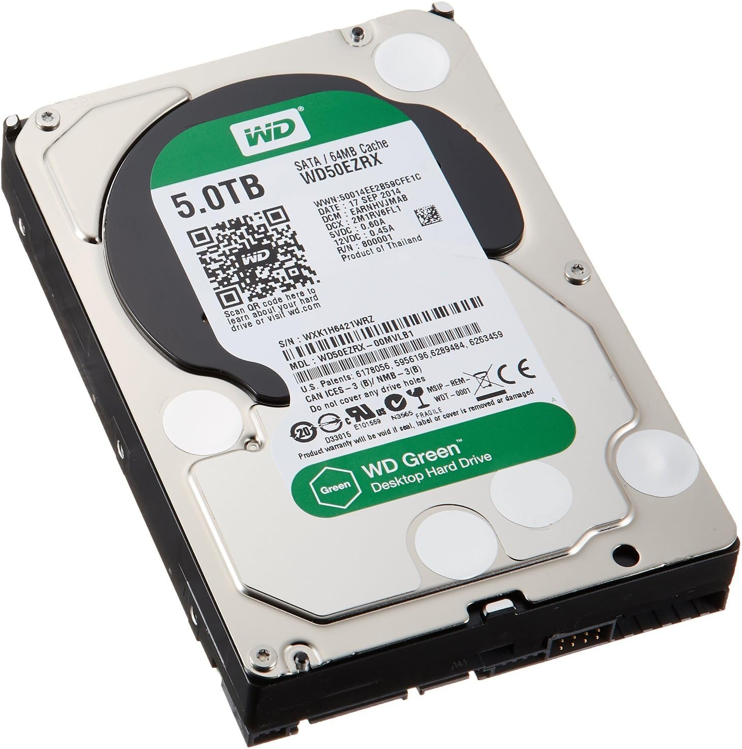 (Old Model) WD Green 5TB Desktop Hard Drive: 3.5-inch, SATA 6 Gb/s, IntelliPower, 64MB Cache WD50EZRX