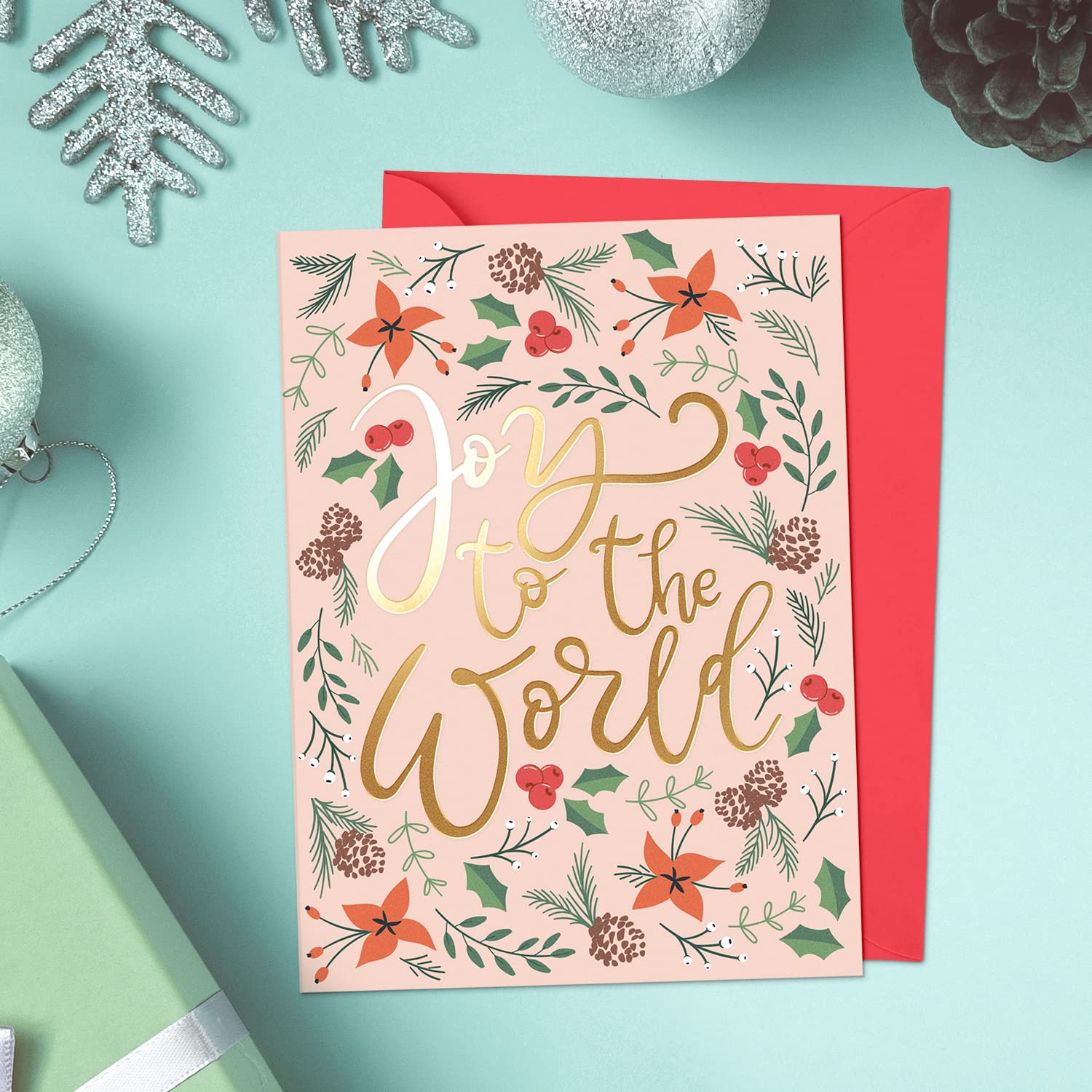 Sweetzer & Orange Text-Weihnachtskarten - 6 typografische Designs mit Gold à 4 Stück - 24 Weihnachtspostkarten mit rotem Umschlag - Außen glänzend, innen matt, 300 g/m² - 10,8 x 14,6 cm
