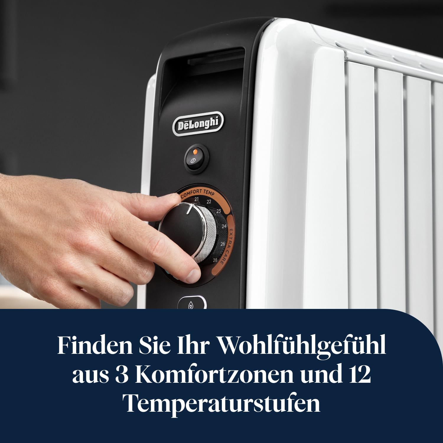 De'Longhi Dragon EasyTronic – Ölheizer für Räume bis 45m³, Elektroheizung mit Sicherheitsthermostat, 6 Rippen, Individuelle Heizung – 12 Temperaturstufen, Tragbar, 1500W, Weiß (TRD50615)
