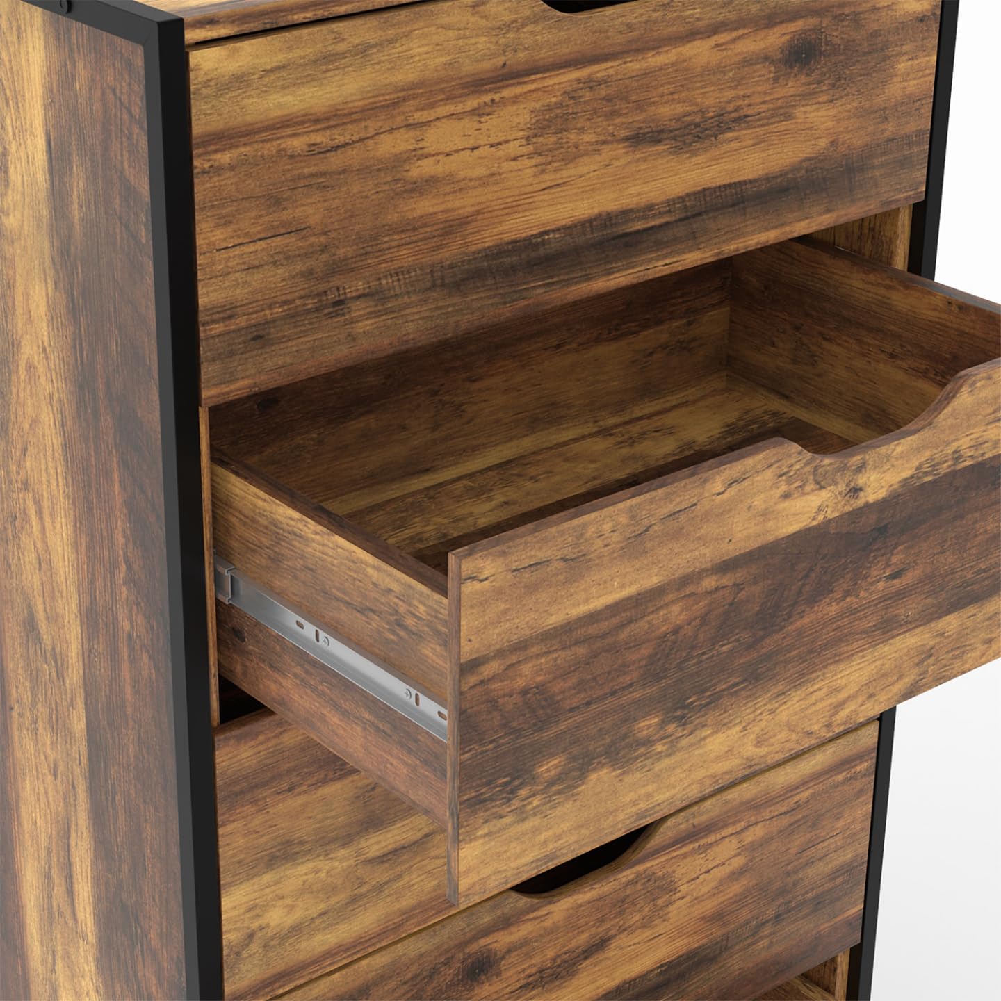 IDMarket - Chiffonnier 5 tiroirs Hawkins 60 cm Commode semainier Bois foncé Design Industriel