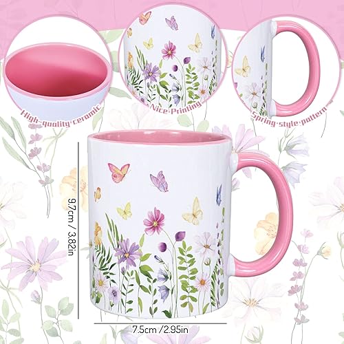 Miniatura 2 de Whaline 2 tazas florales con asa de 12 onzas con diseño de mariposas silvestres y flores silvestres, taza de regalo de primavera y verano para
