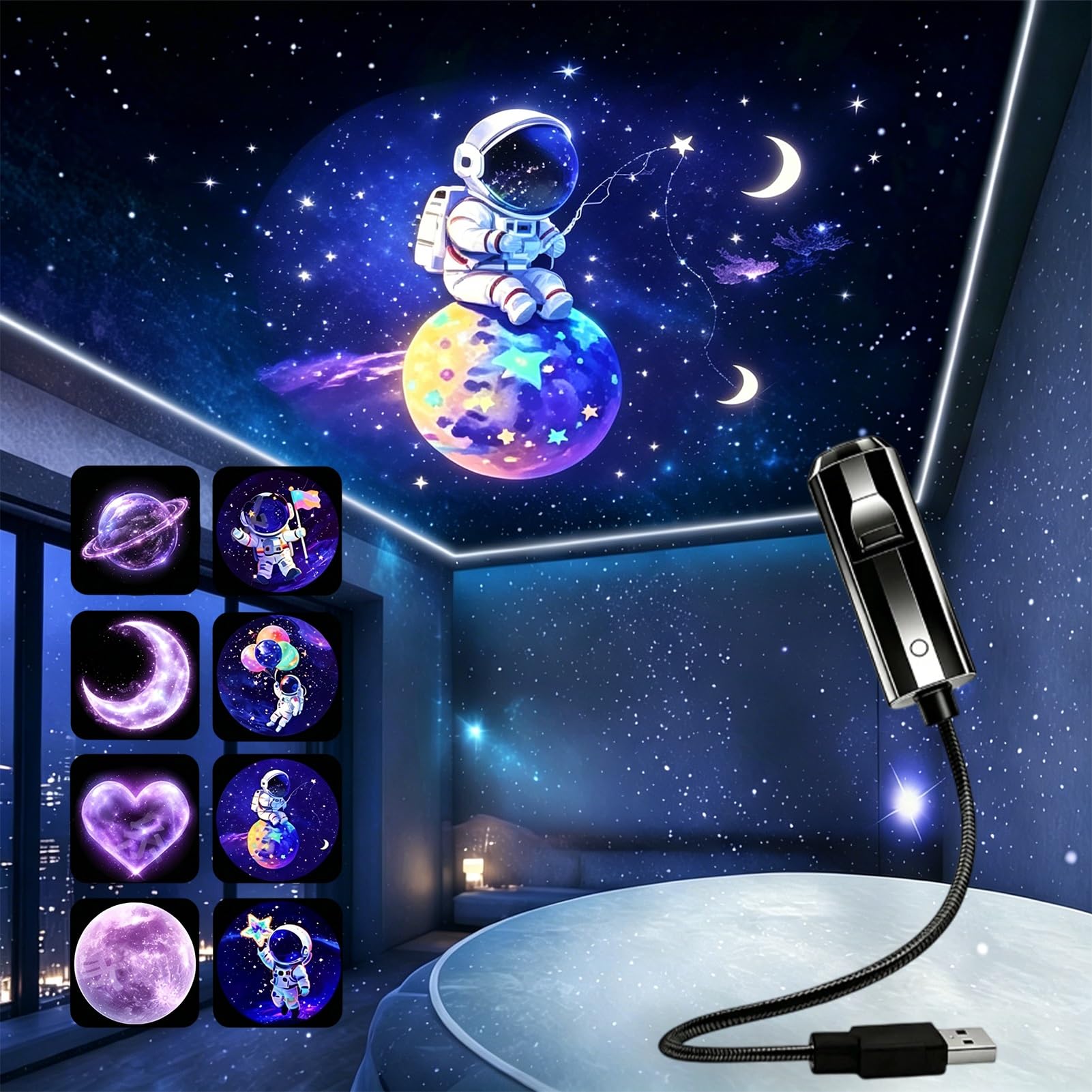 Ruhemeister Pro Plug-and-Play Hd Star Projector, Dream Projector, 360° Adjustable USB Starry Sky Projector, for Bedroom Ceiling Wall Room Decor [Energy Class A++](1PC-C)